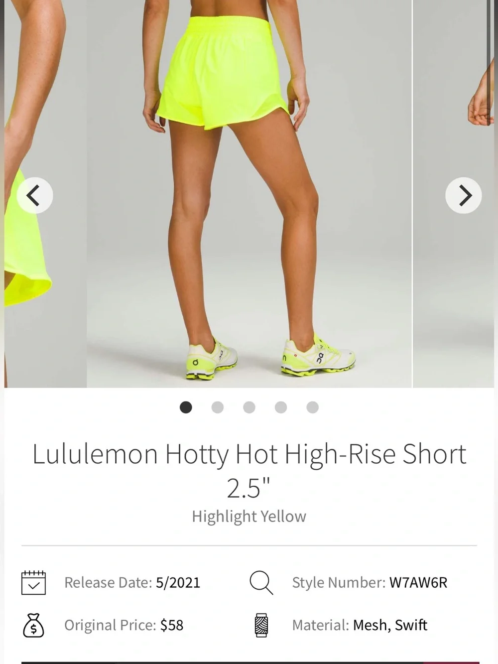 Lululemon Women’s Size 8 Hotty Hot High Rise Short 2.5" Highlight Yellow - Picture 9 of 13
